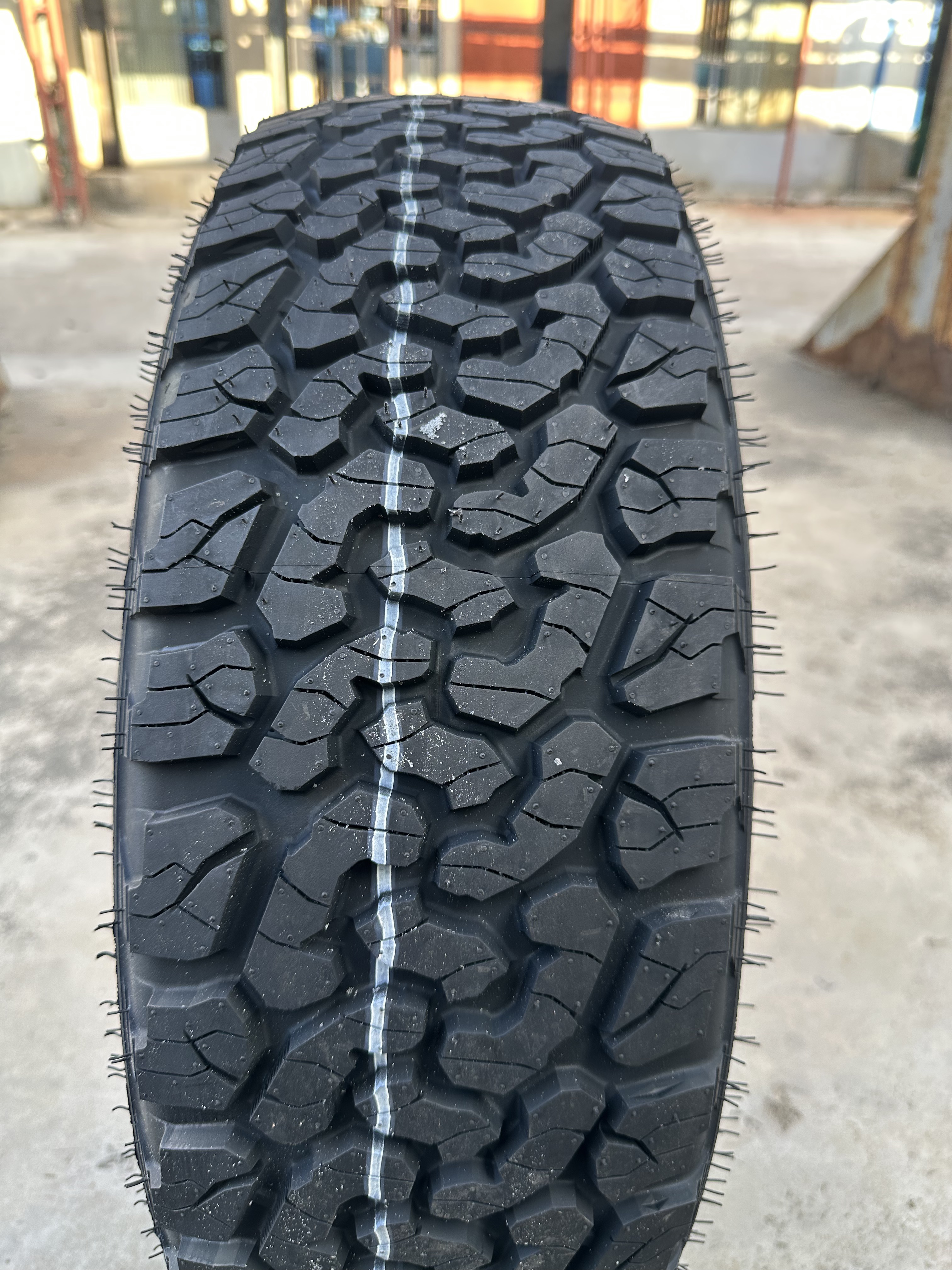 Close-up of All Terrain A/T LT265/65R17 tire tread